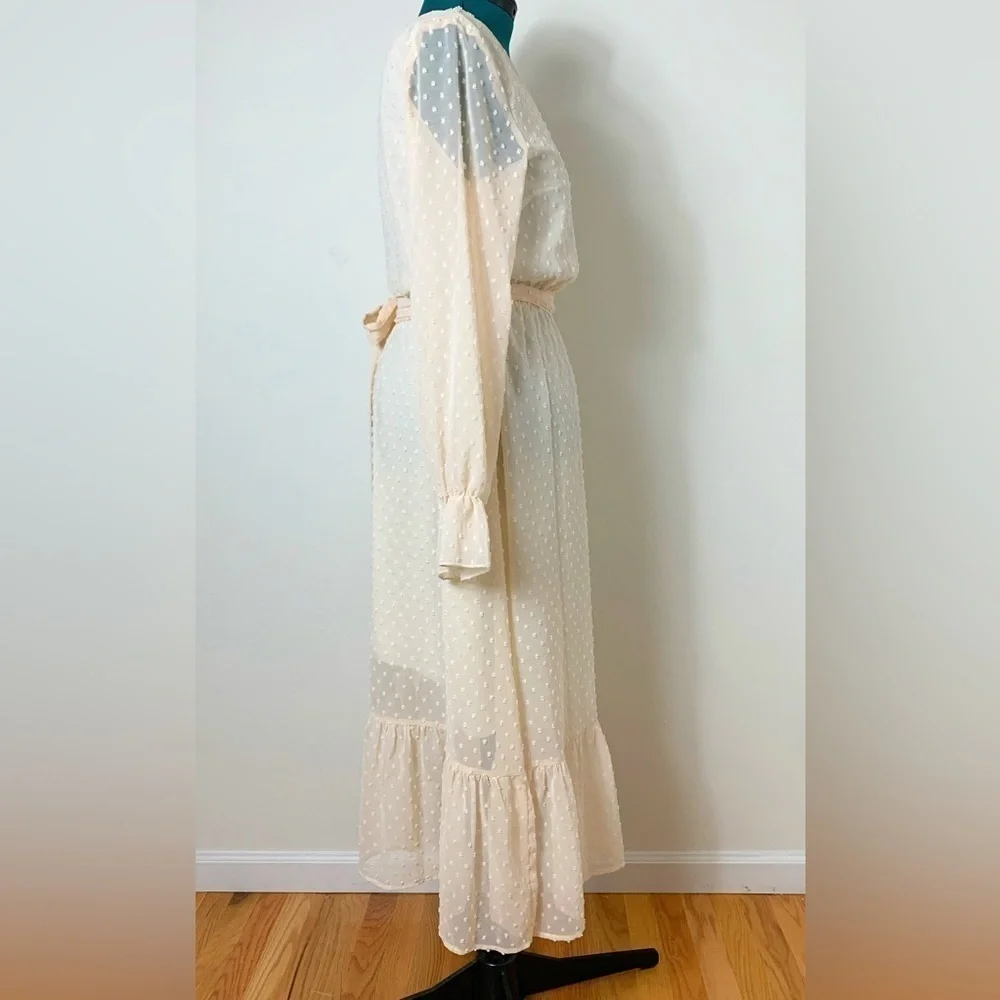 Women’s Long Sleeve Blush Pink Dress, Size Medium, A-line Baptism Easter - Picture 3 of 5